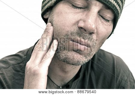 Man Suffering From Toothache, Teeth Pain, Swollen Face