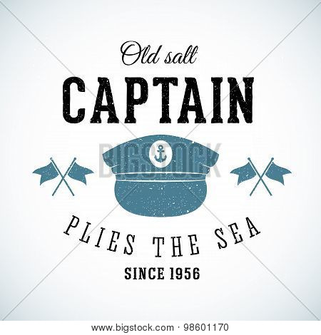 Old Salt Captain Vintage Marine Vector Logo Template with Shabby Texture.