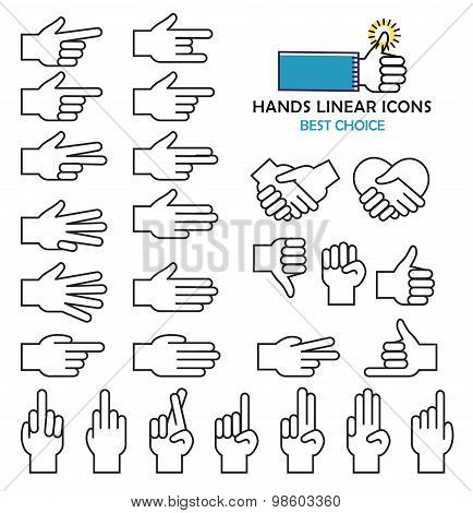 modern linear design vector hand icons and pictograms set black isolated on white background