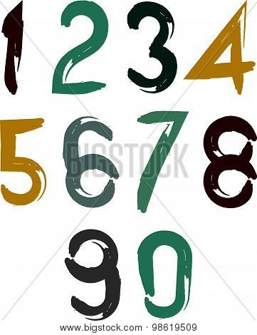 Calligraphic brush numbers, hand-painted bright vector numeration.
