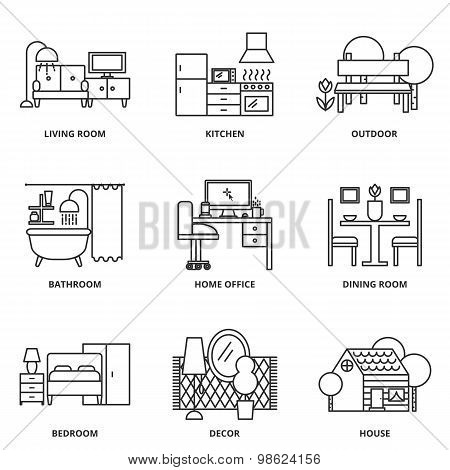 Furniture Vector Icons Set Modern Line Style