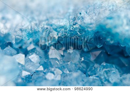 Blue Crystals Agate Sio2. Macro