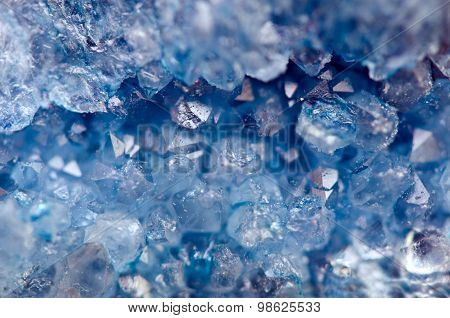 Blue Crystals Agate Sio2. Macro
