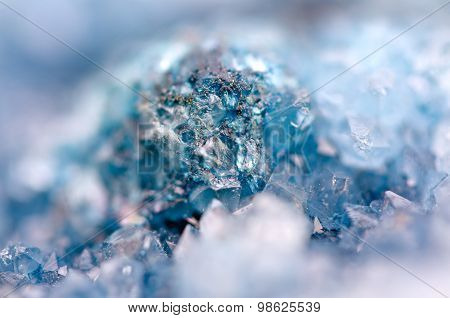 Blue Crystals Agate Sio2. Macro