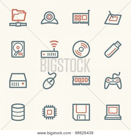 Computer components web icons set