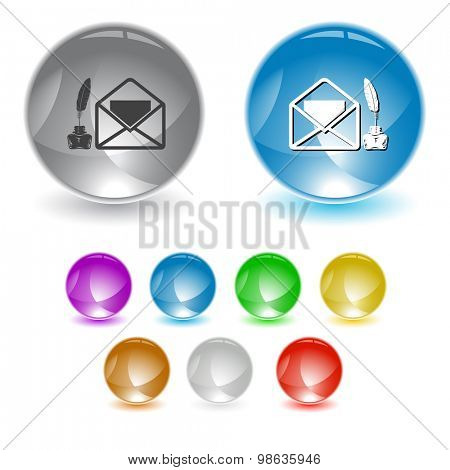 mail with feather and inkstandn . Vector interface element.