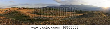 Panorama of Kuray mountain range at dawn.