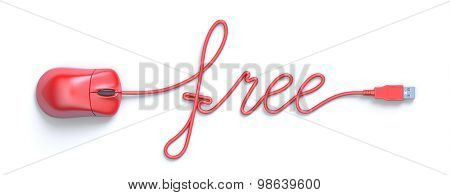Red mouse and cable in the shape of free word