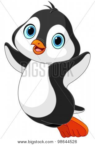 Illustration of cute jumping Penguin