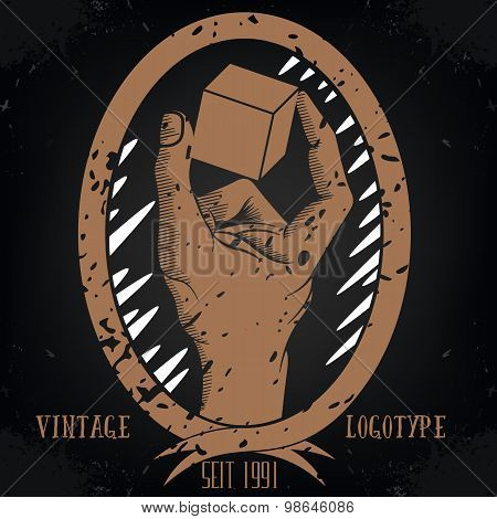 Vector vintage logotype hand cube illustration