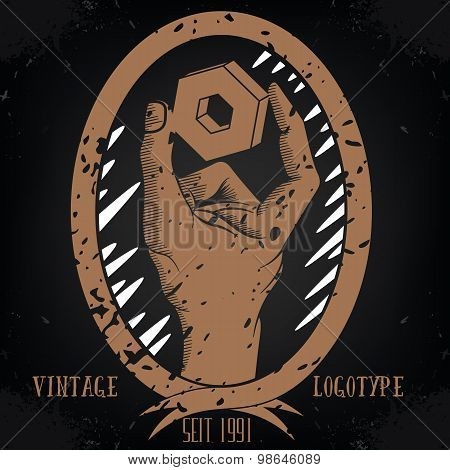 Vector vintage logotype hand hexagon illustration