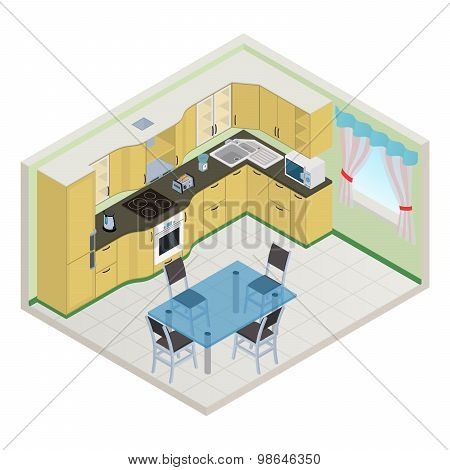 Vector isometric kitchen interior