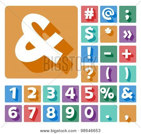 Elegant minimalistic vector alphabet in cartoon style. Numbers and symbols