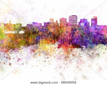 Spokane Skyline In Watercolor Background