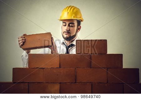 Man building a wall