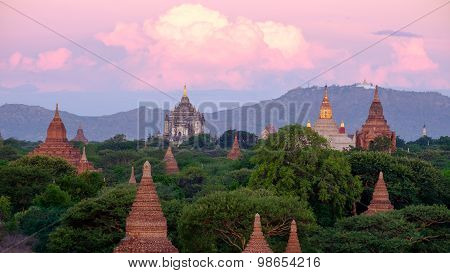 Landscape View Of Sunrise With Ancient Temples, Bagan, Myanmar