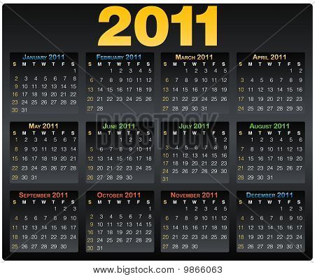 Grille de calendrier 2011 année anglais
