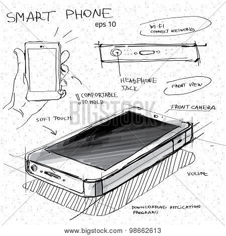 Vector sketch illustration - smartphone with touchscreen display