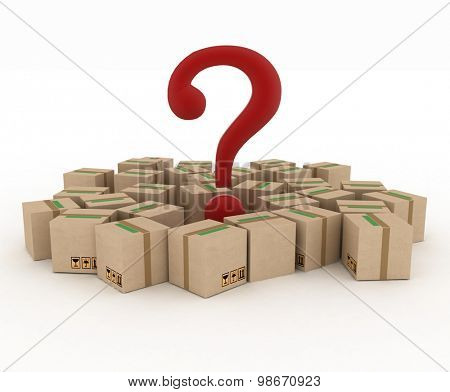 Box with question mark. 3d illustration isolated on white background.