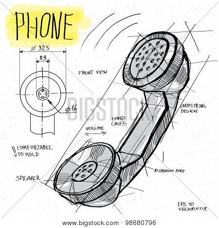 vector sketch illustration - telephone handset