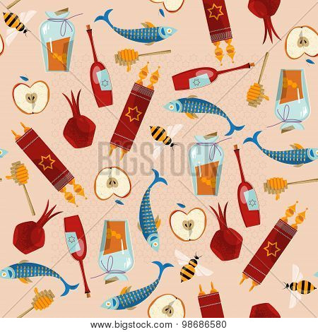 Happy Rosh Hashanah. Jewish New Year. Seamless Background Pattern.