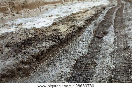 Wheel Tracks On The Muddy Dirt Road