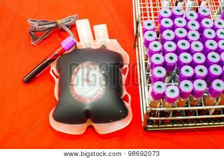 Close Up Bag Of Blood And Plasma And Rubber Tube