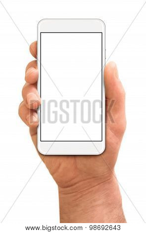 Holding the white smartphone