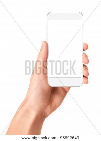 Holding the white smartphone