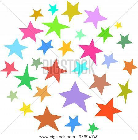 Circle Collection Of Irregular Stars Hand-drawn Over White