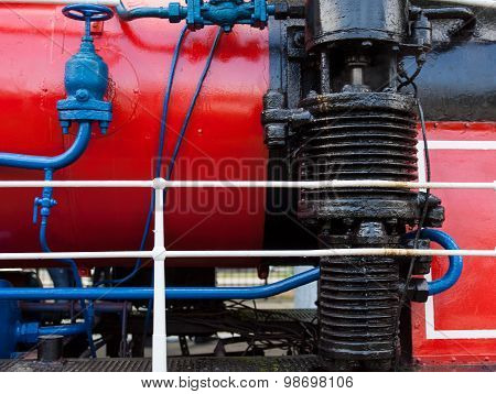 Closeup Of The Old Steam Locomotive's Boiler And Smokebox