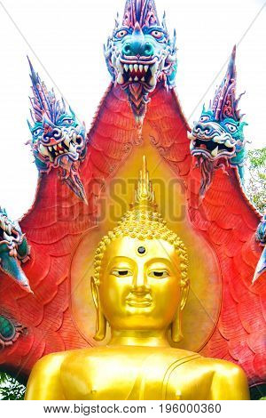 The beautiful buddha with King naga Mujarin at Wat BuraphaUbonratchathani ProvinceThailand.