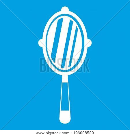 Hand mirror icon white isolated on blue background vector illustration