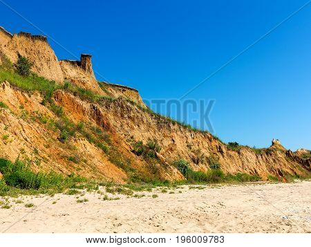 Landslide Zone On Black Sea Coast. Zone Of Natural Disasters During Rainy Season. Large Masses Of Ea