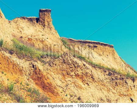 Landslide Zone On Black Sea Coast. Zone Of Natural Disasters During Rainy Season. Large Masses Of Ea
