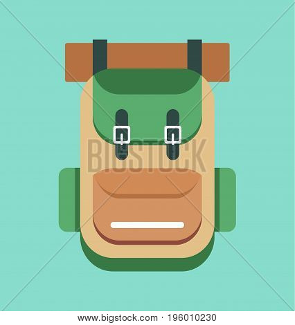 Camping backpack sign. Retro backpack. Vector stock.
