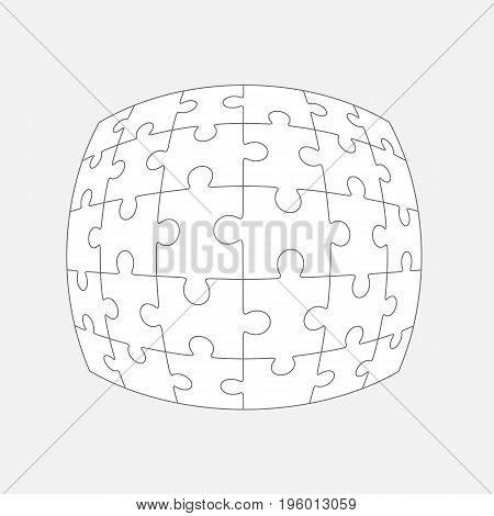 Six jigsaw puzzle parts, blank vector 6x5 pieces isolated