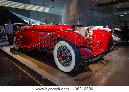 STUTTGART GERMANY- MARCH 19 2016: Luxury car Mercedes-Benz 500 K Special-Roadster (W29) 1937. Mercedes-Benz Museum.