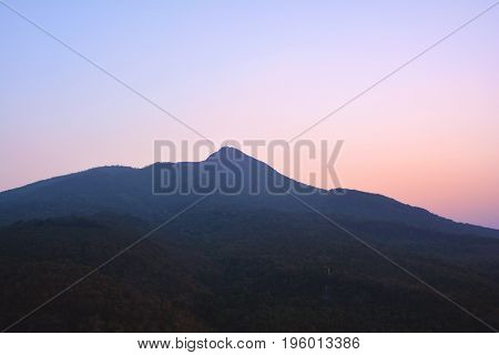 Beautiful Burmese Mountains At Sunrise. View From The Top Of The Popa Mount In Bagan, Myanmar