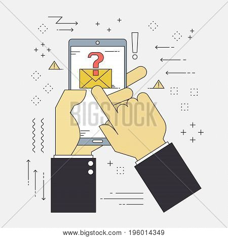 Flat line design concepts of cyber security and cybercrime unkown spam mail virus. Vector illustration cyber security concept.