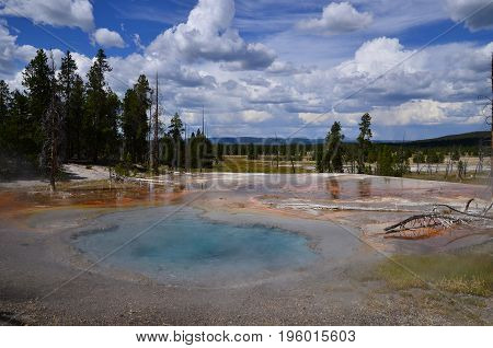 Firehole Lake sulfur spring in Yellowstone National Park