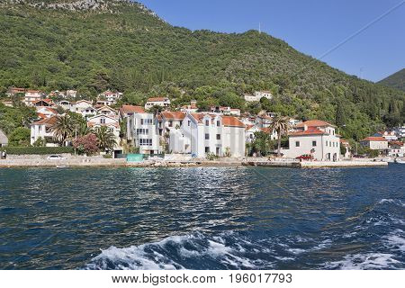 Small town Lepetani on the shore of the Kotor Bay. Montenegro summer 2017