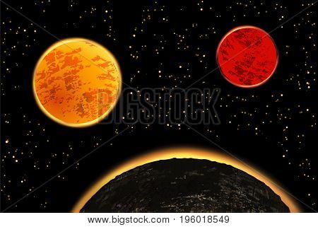 Exoplanets or extrasolar planets.  illustration. Universe filled with stars.