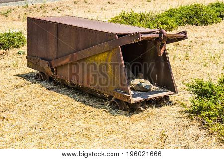 Vintage Rusty Mining Ore Cart Carrier On Ground