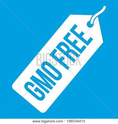 GMO free price tag icon white isolated on blue background vector illustration