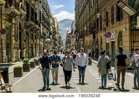 Palermo.Italy.May 26 2017.Pedestrian street Via Maqueda in Palermo . Sicily