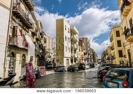 Palermo.Italy.May 26 2017.The narrow streets in the historical centre of Palermo . Sicily