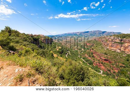 Mountain Landscape Around Siurana De Prades, Tarragona, Catalunya, Spain. Copy Space For Text.