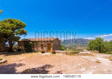 View Of The Building In The Village Siurana De Prades, Tarragona, Catalunya, Spain. Copy Space For T