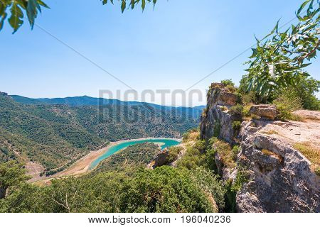 Reservoir Pantano De Siurana, Tarragona, Catalunya, Spain. Top View.